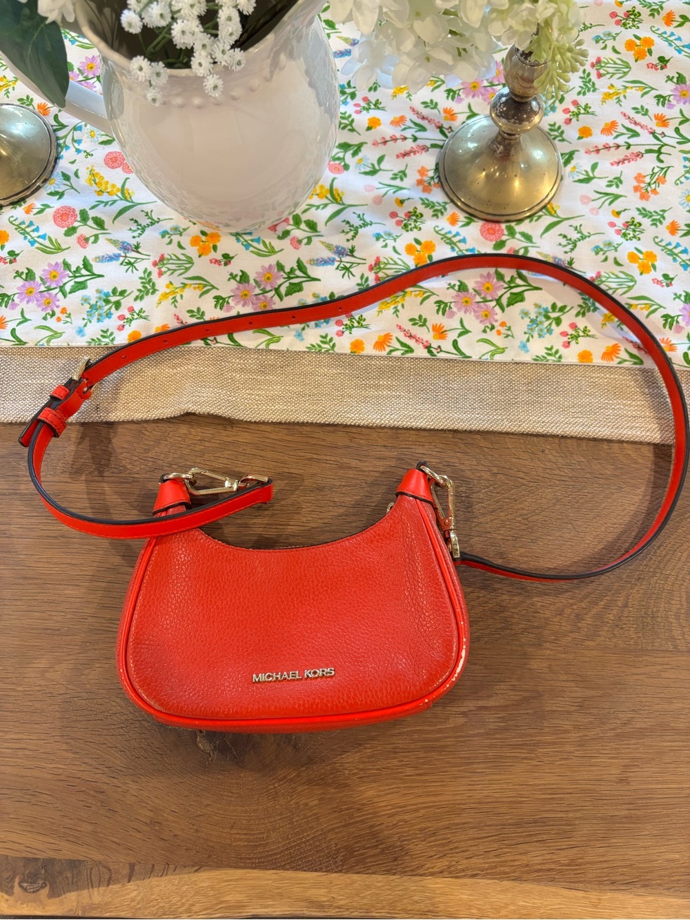 Michael Kors Bright Red Pebbled Leather Crossbody